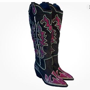 AZALEA WANG Billings Embellished Western Boot 8.5 Like New